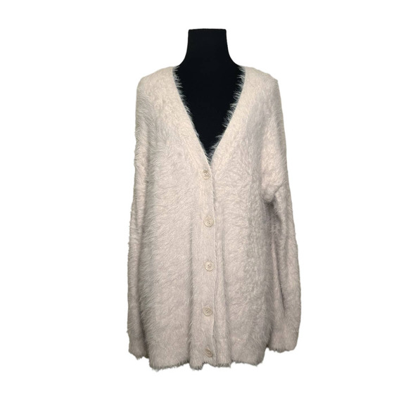 Velvet by Graham & Spencer beige fuzzy button oversize cardigan sweater size XS - Picture 1 of 10